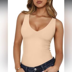 Nordstrom x Reoria | Chic Sleeveless Bodysuit Beige Size L NWOT